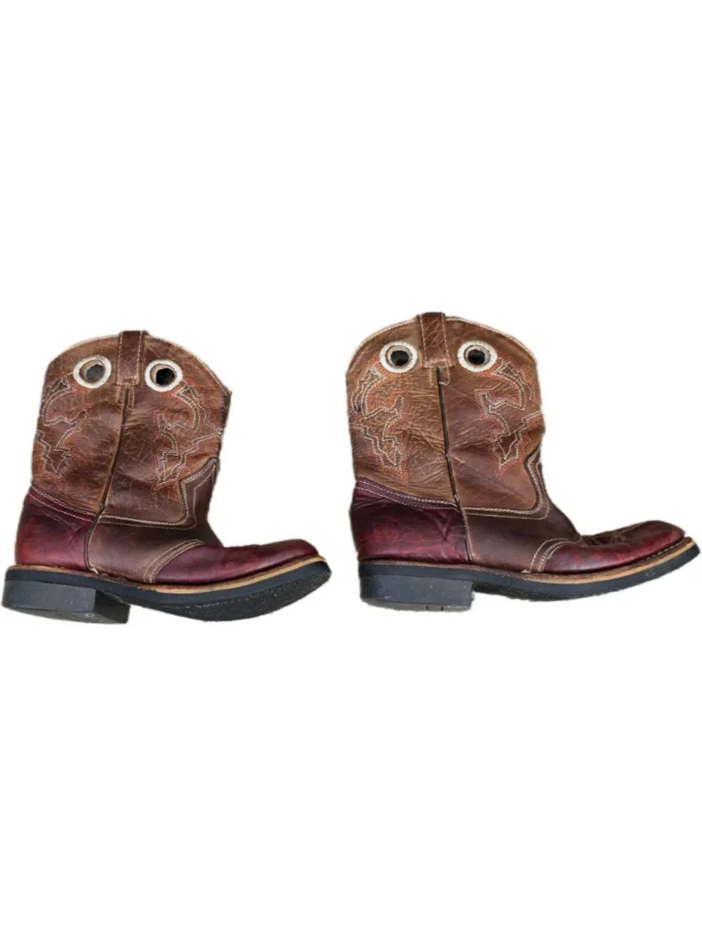Vintage Kids Vaquerito Leather Cowboy Boots Two Tone Square Toe Size 3 Youth